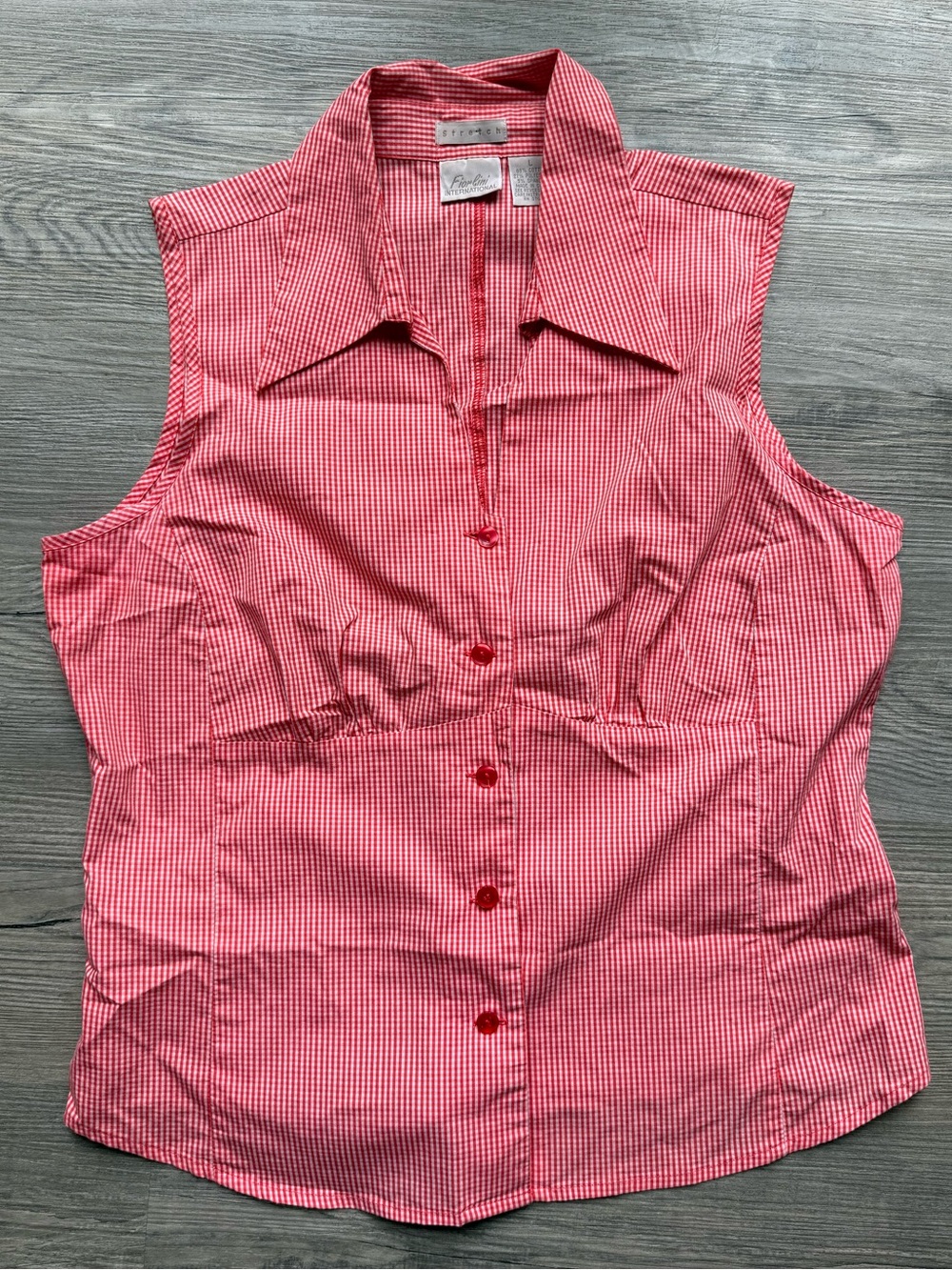 Y2K Western Cowgirl Red White Gingham Sleeveless Button Up Blouse Womens Large